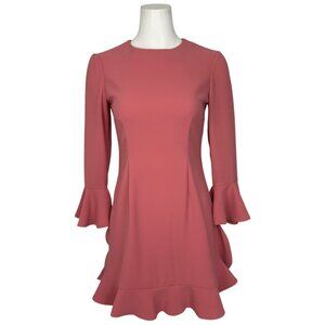 Jill Jill Stuart Ruffle Flounce Dress 2 Pink Rosewood Mini Bell Sleeve Romantic